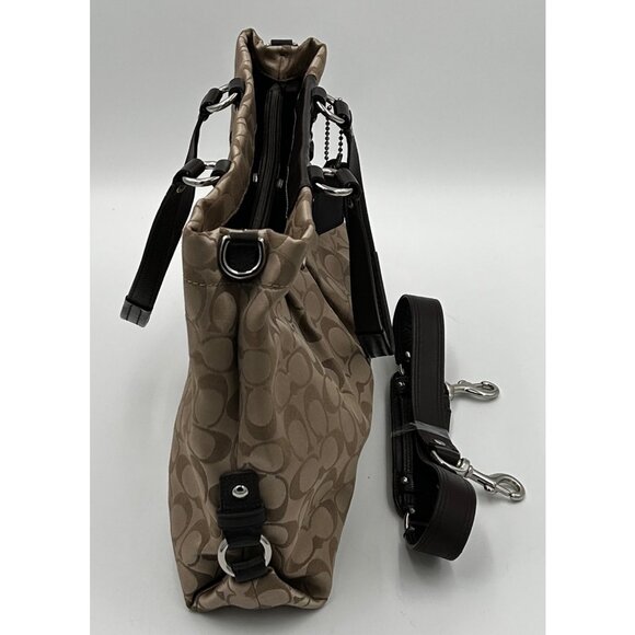 COACH Signature Stripe Pleated Tote Women’s Bag Khaki Brown F15510 - Picture 10 of 13